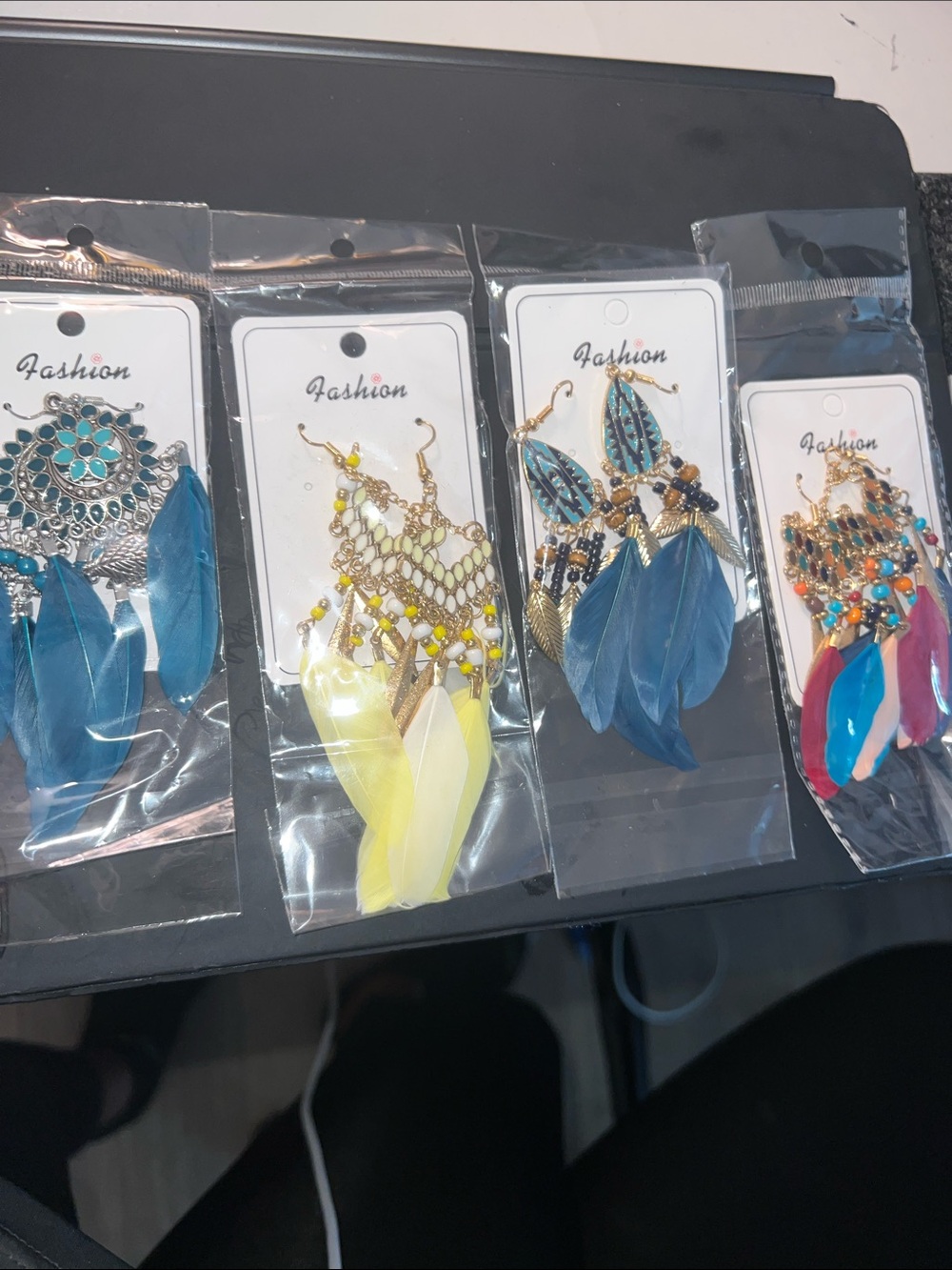 4 Boho Feather Earrings Set